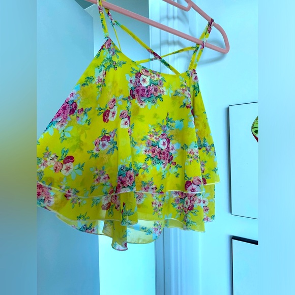 Yellow Floral Two-tiered Cropped Tank - Picture 2 of 3
